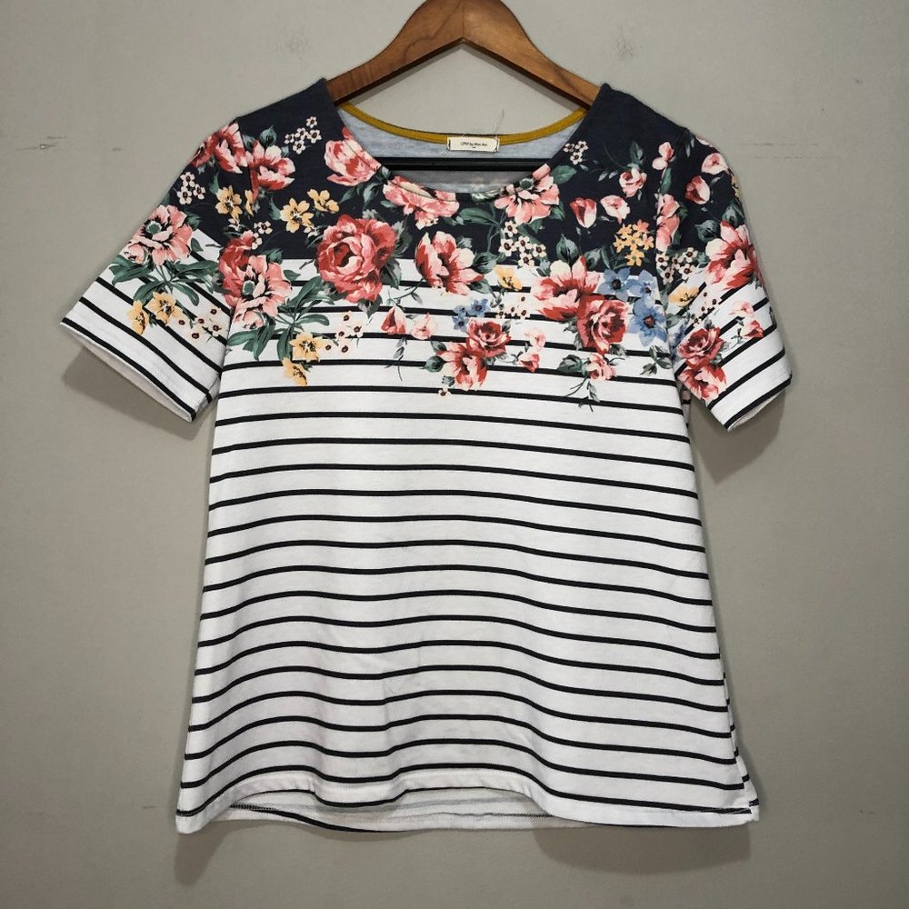 12PM by Mon Ami Short Sleeve Tee Blue/White & Floral Small